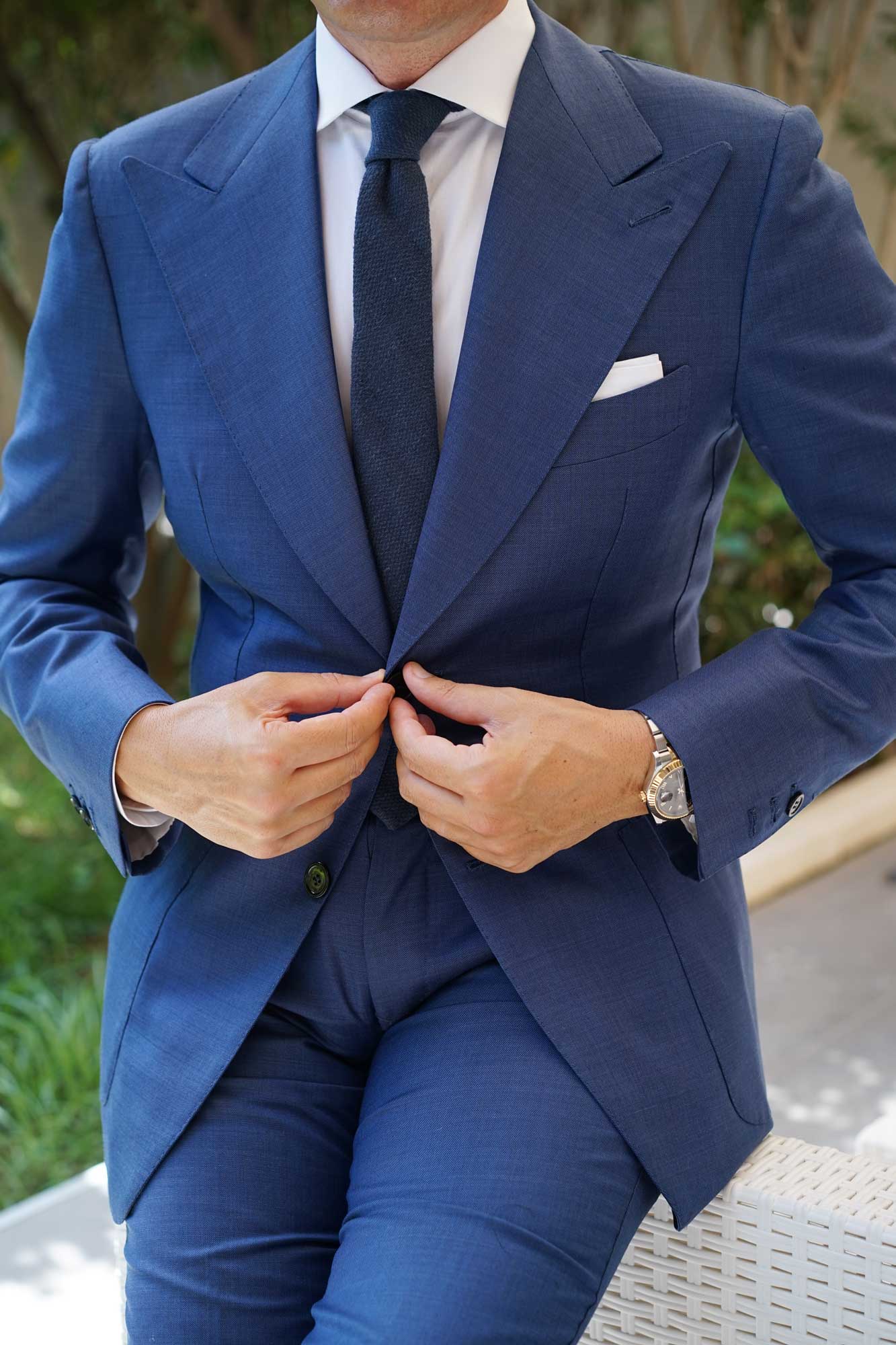 Marine Navy Blue Linen Skinny Tie