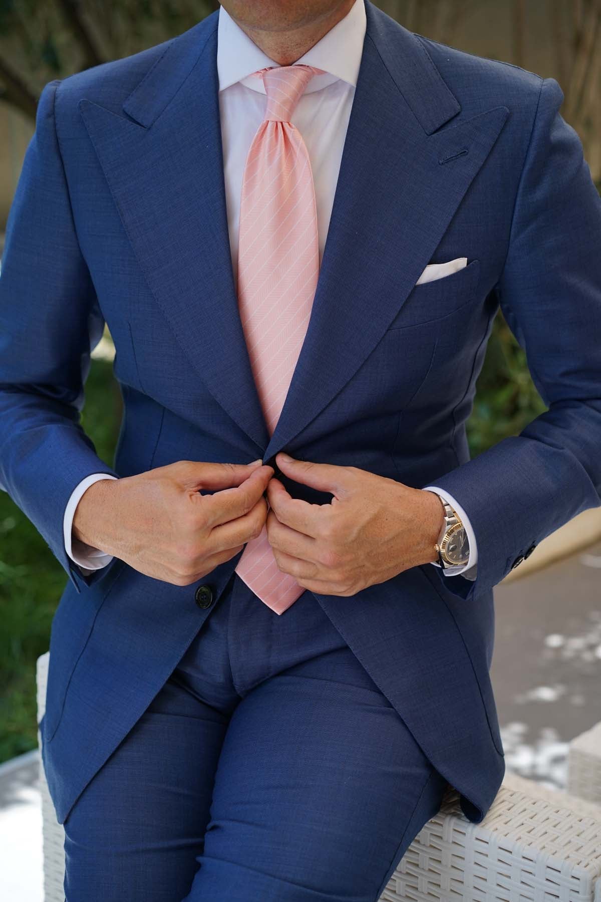 Blush Pink Herringbone Pinstripe Necktie