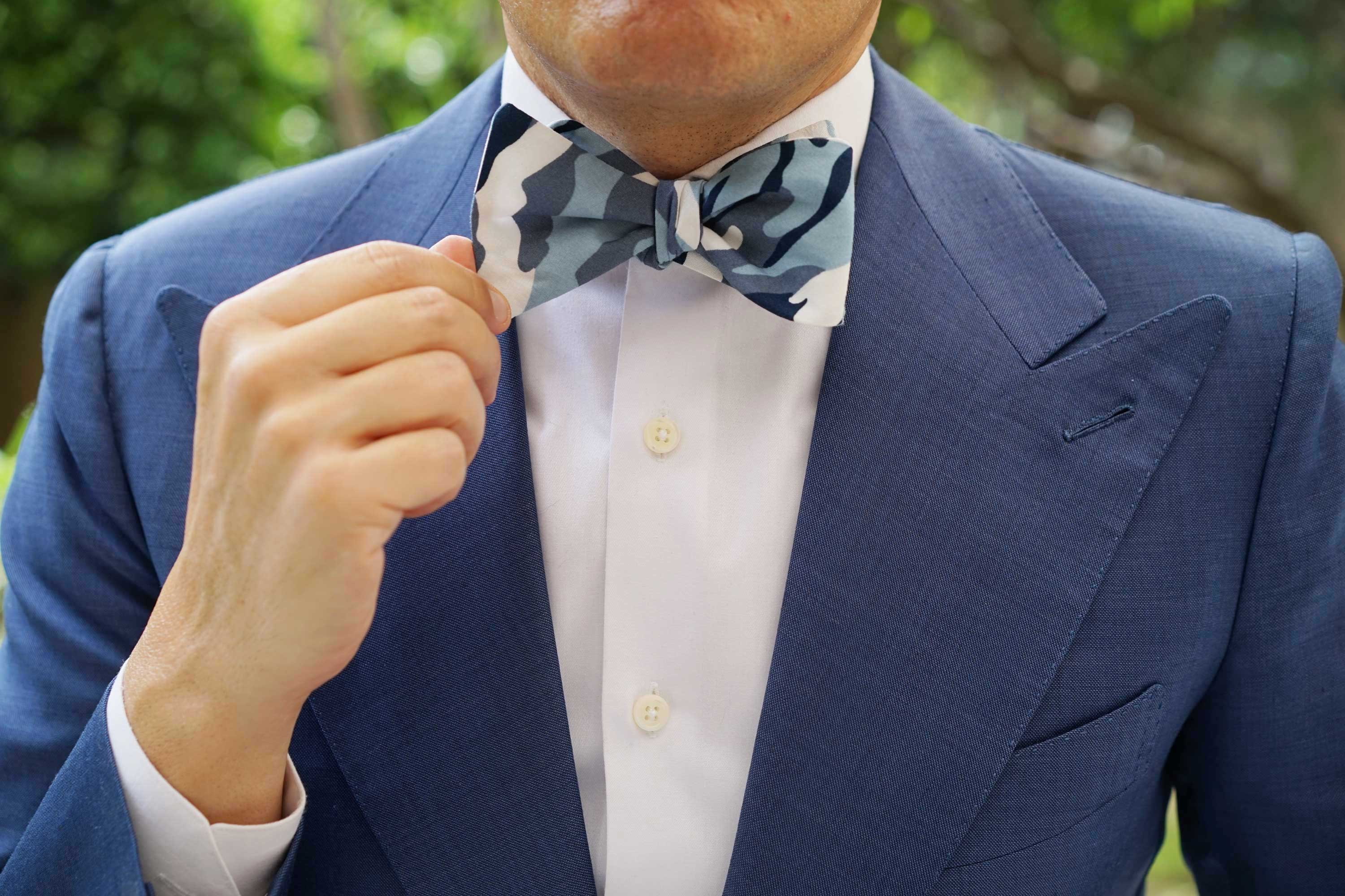 Sea Blue Camo Self Bow Tie