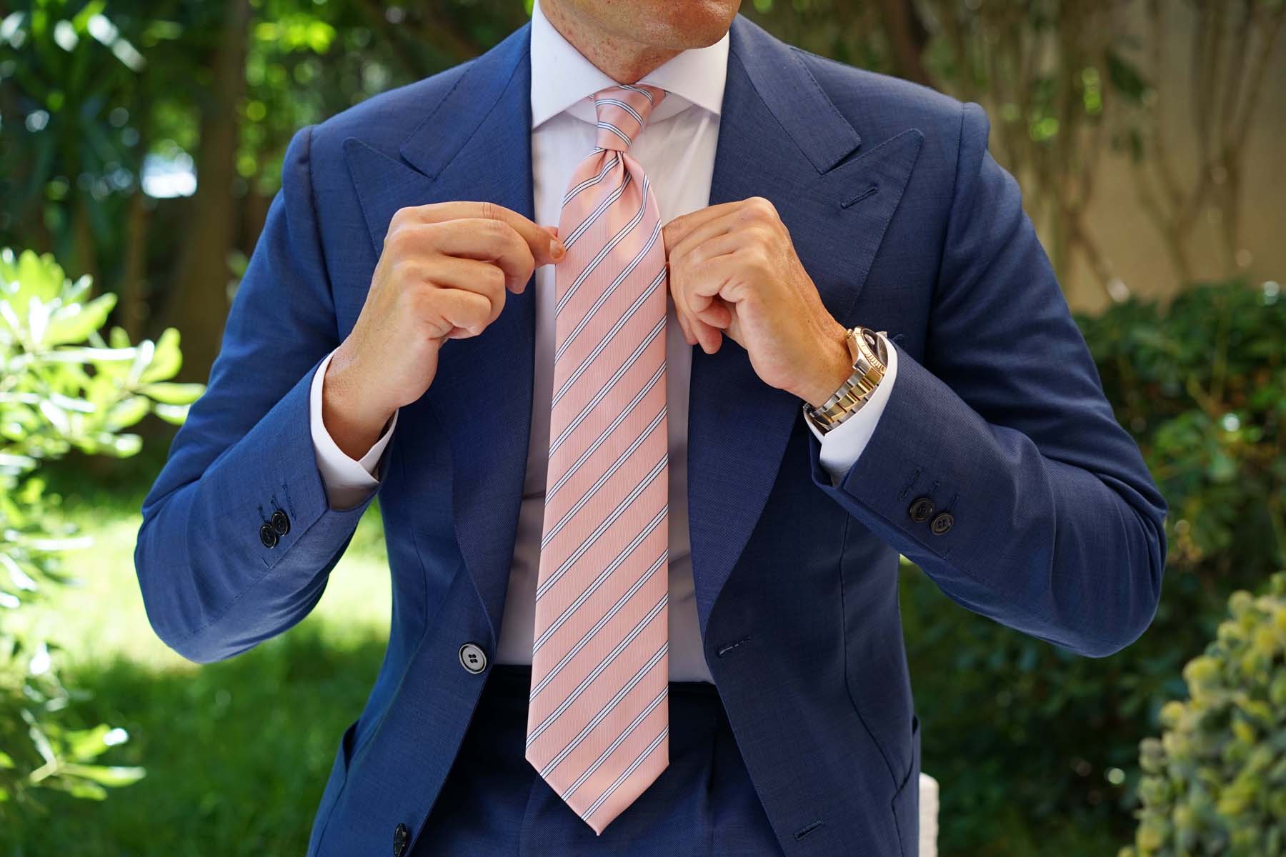 Dusty Peach Copacabana Striped Necktie