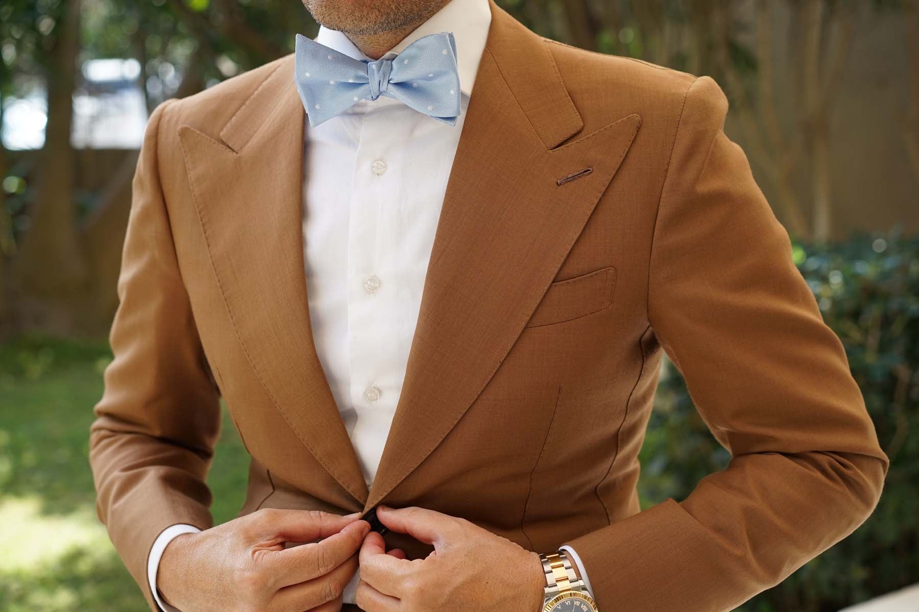 Mint Blue with White Polka Dots Self Tie Bow Tie