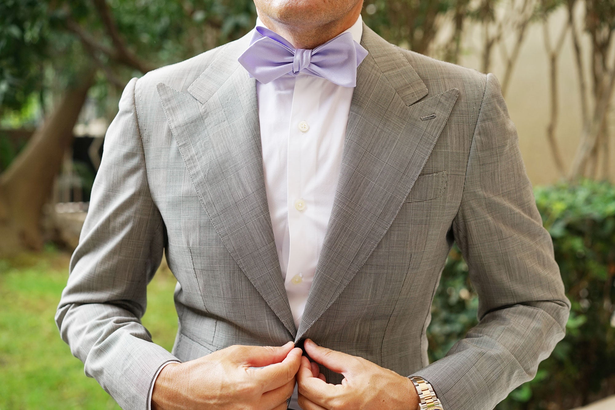 Lavender Purple Satin Self Tie Diamond Tip Bow Tie