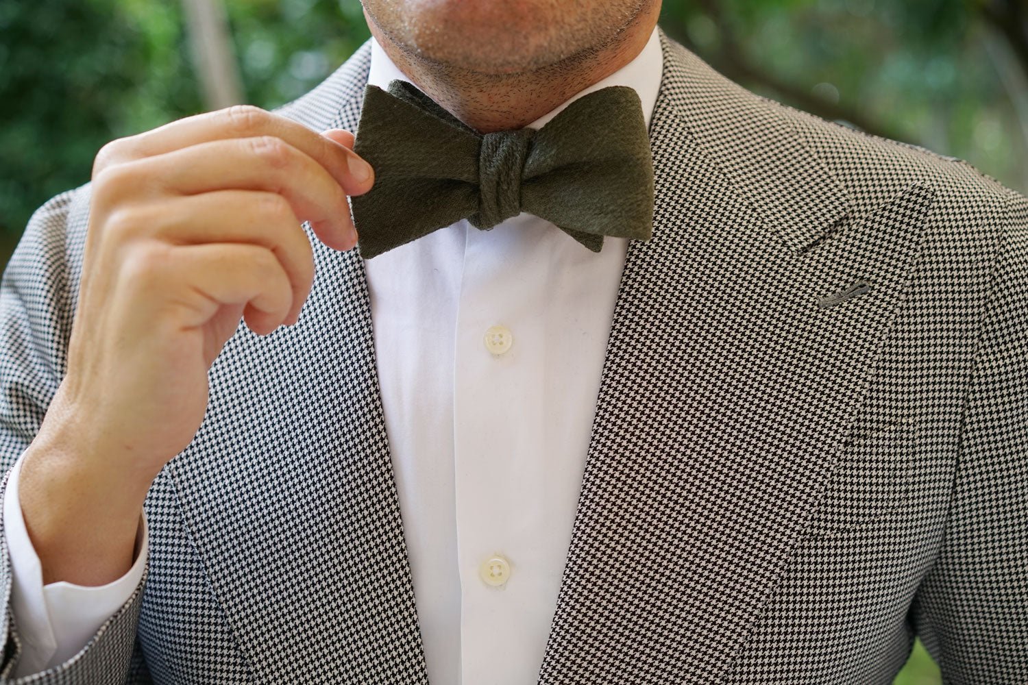 Olive Green Coarse Linen Self Bow Tie