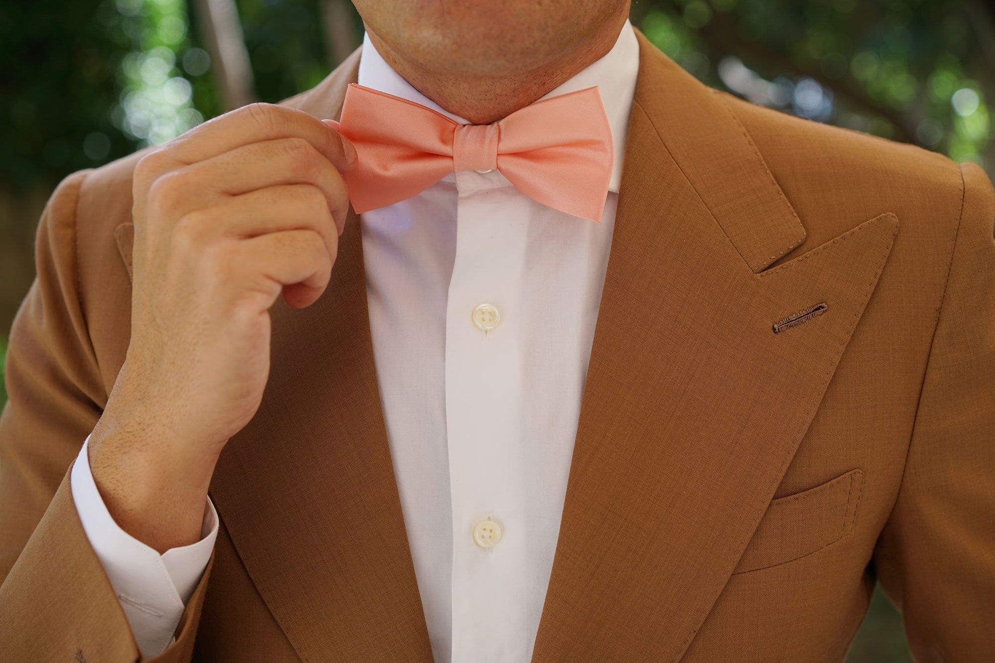 Salmon Frosty Pink Satin Bow Tie