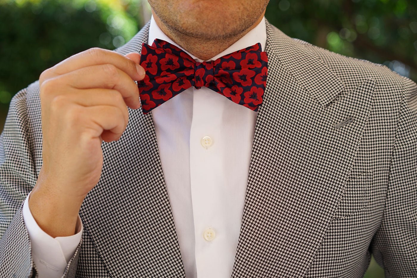 Red Poppy Floral Self Bow Tie