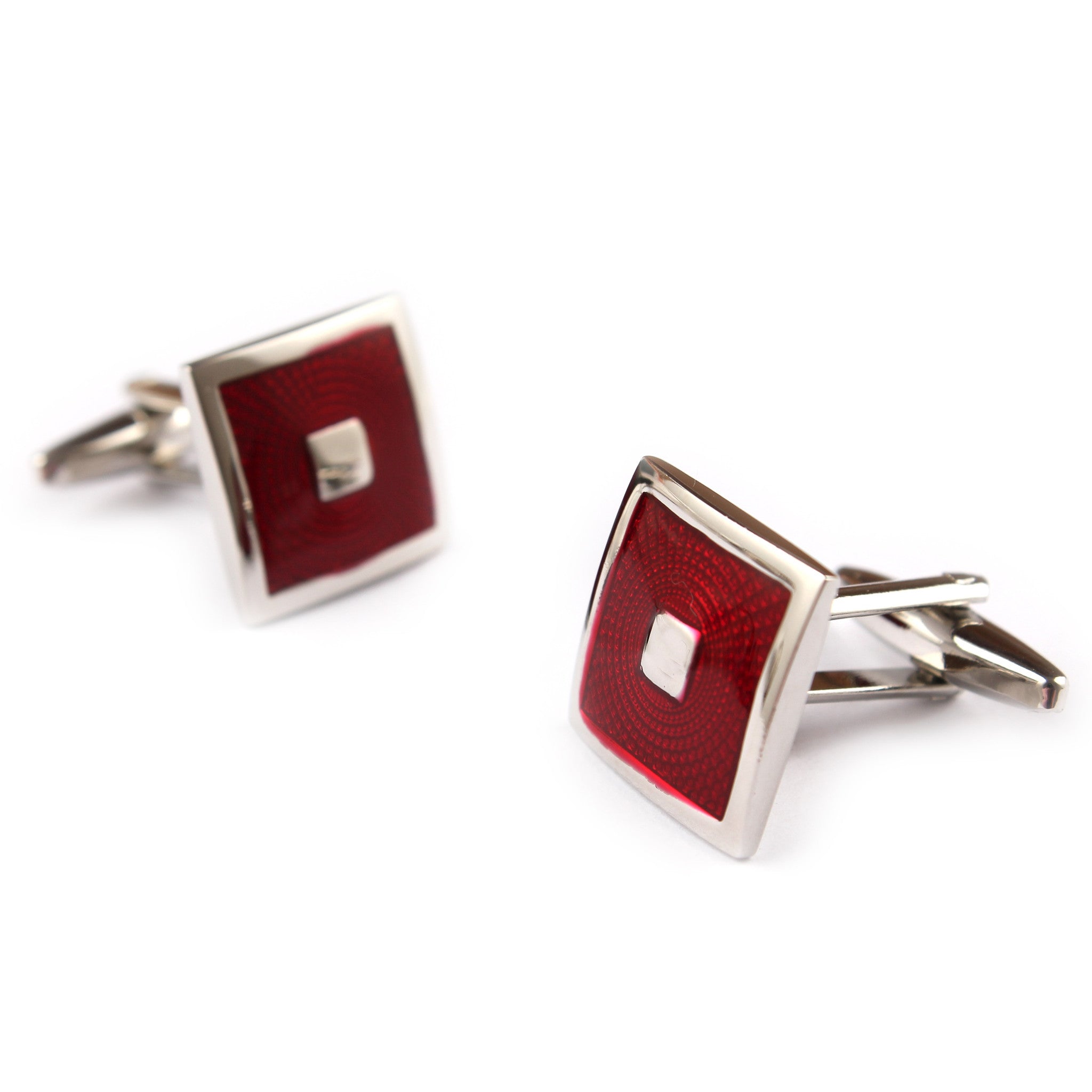 Silver Red Square Cufflinks