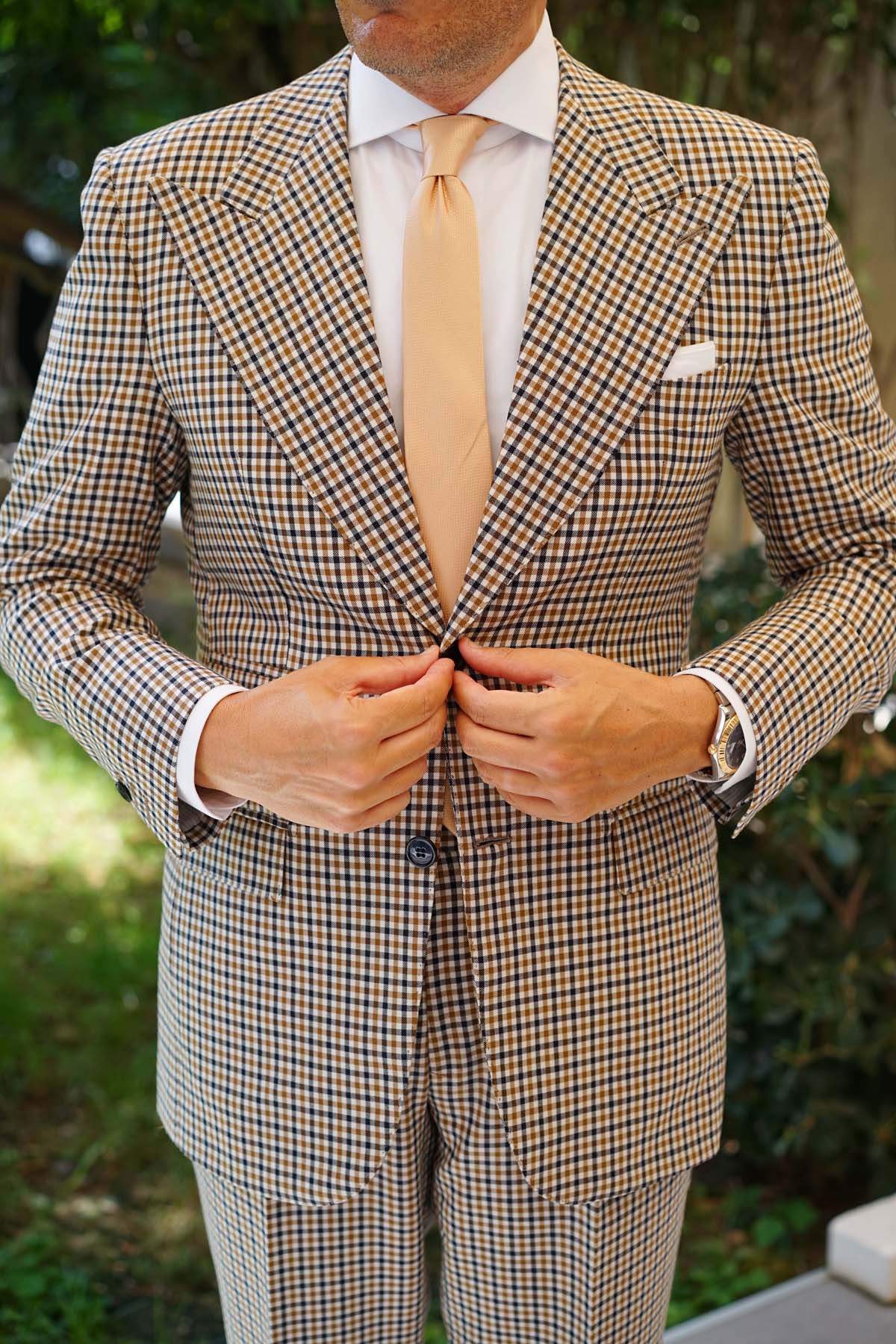 Champagne Gold Basket Weave Skinny Tie