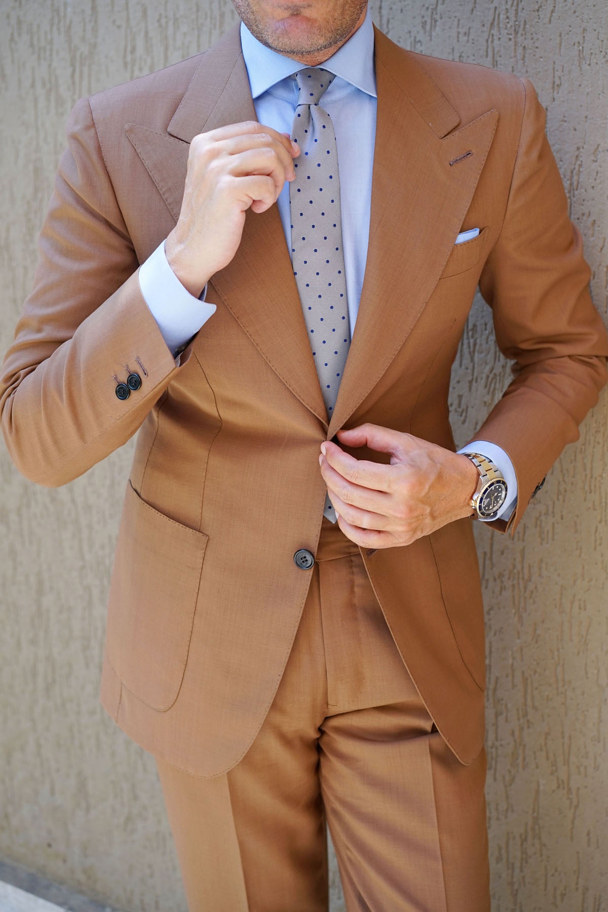 Grey with Oxford Navy Blue Polka Dots Skinny Tie