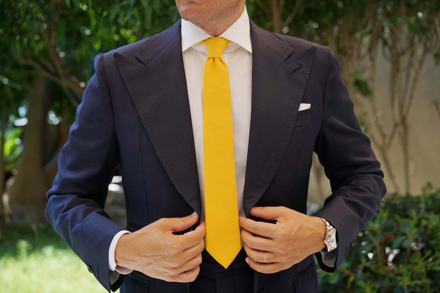 Sunflower Yellow Chevron Linen Skinny Tie