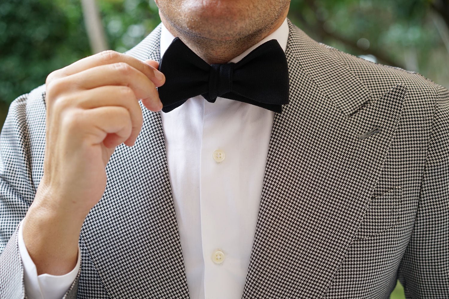 Montego Black Linen Self Bow Tie