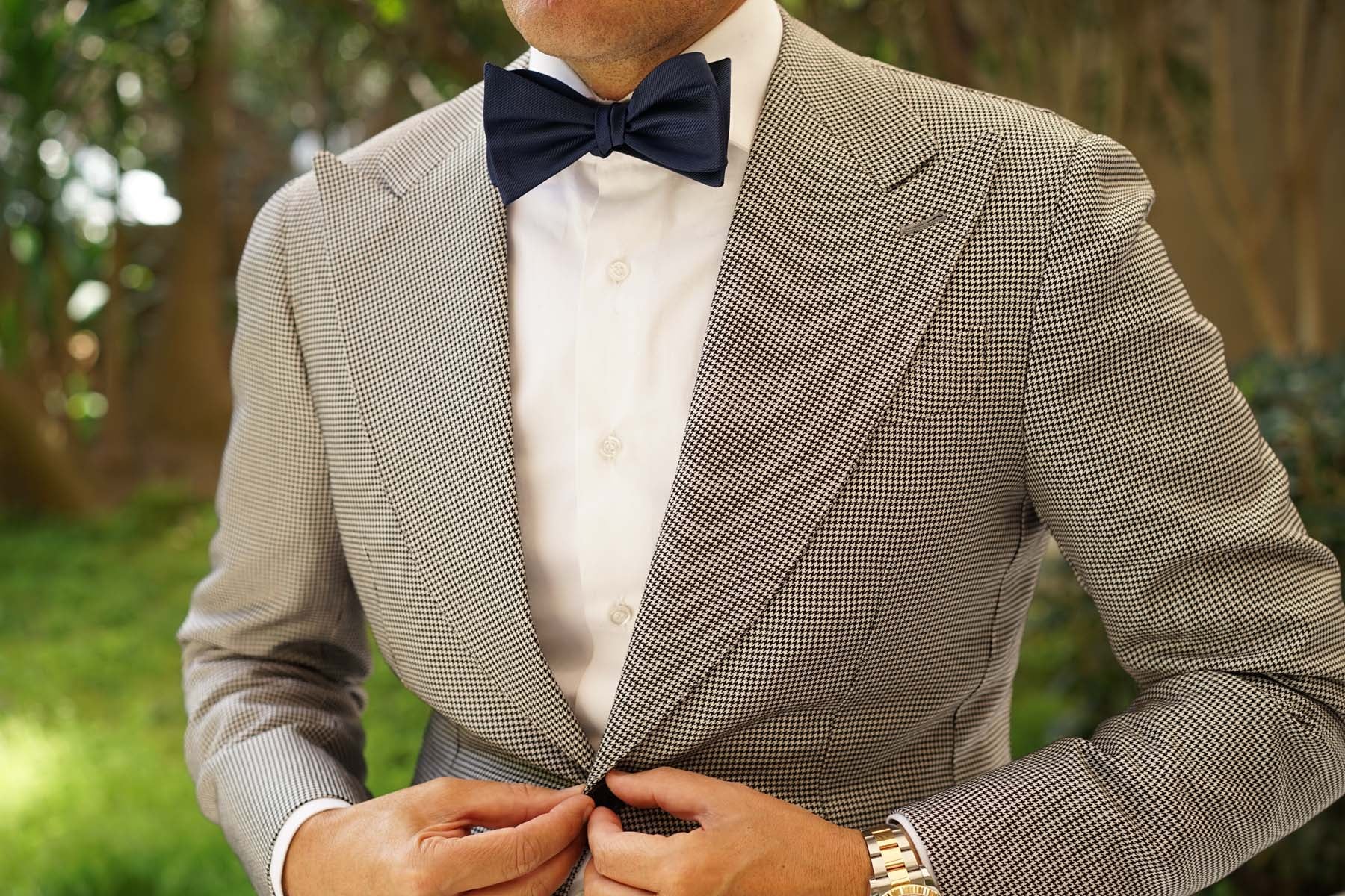 Navy Blue Weave Self Bow Tie