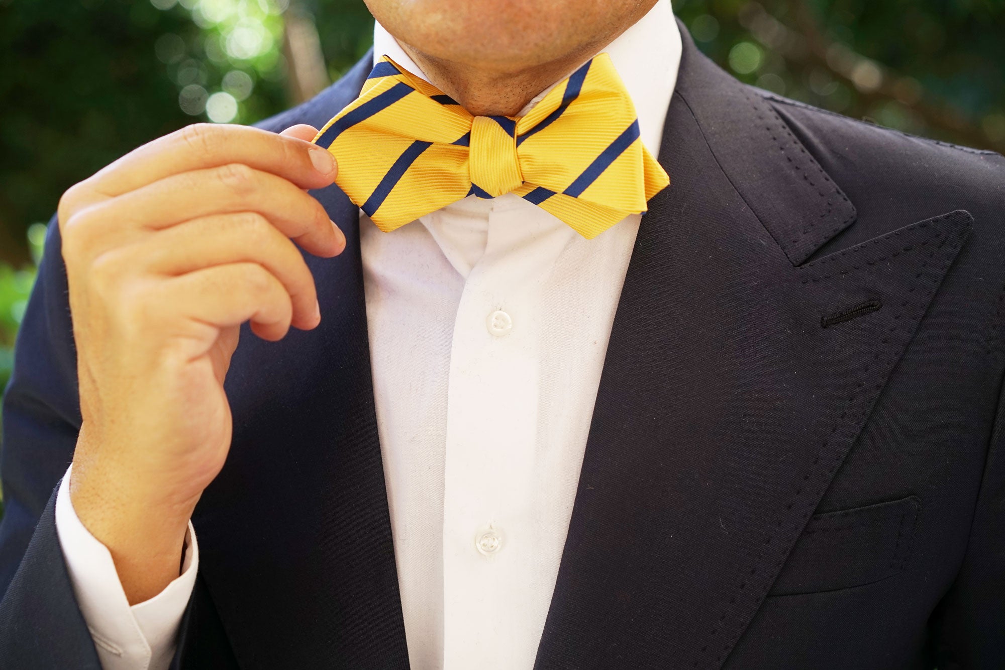 Yellow Pencil Stripe Diamond Self Bow Tie