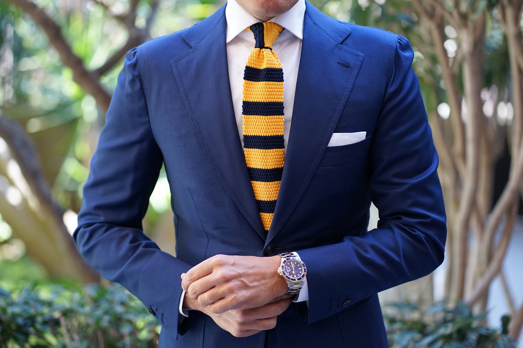 Pineapple Yellow Striped Knitted Tie