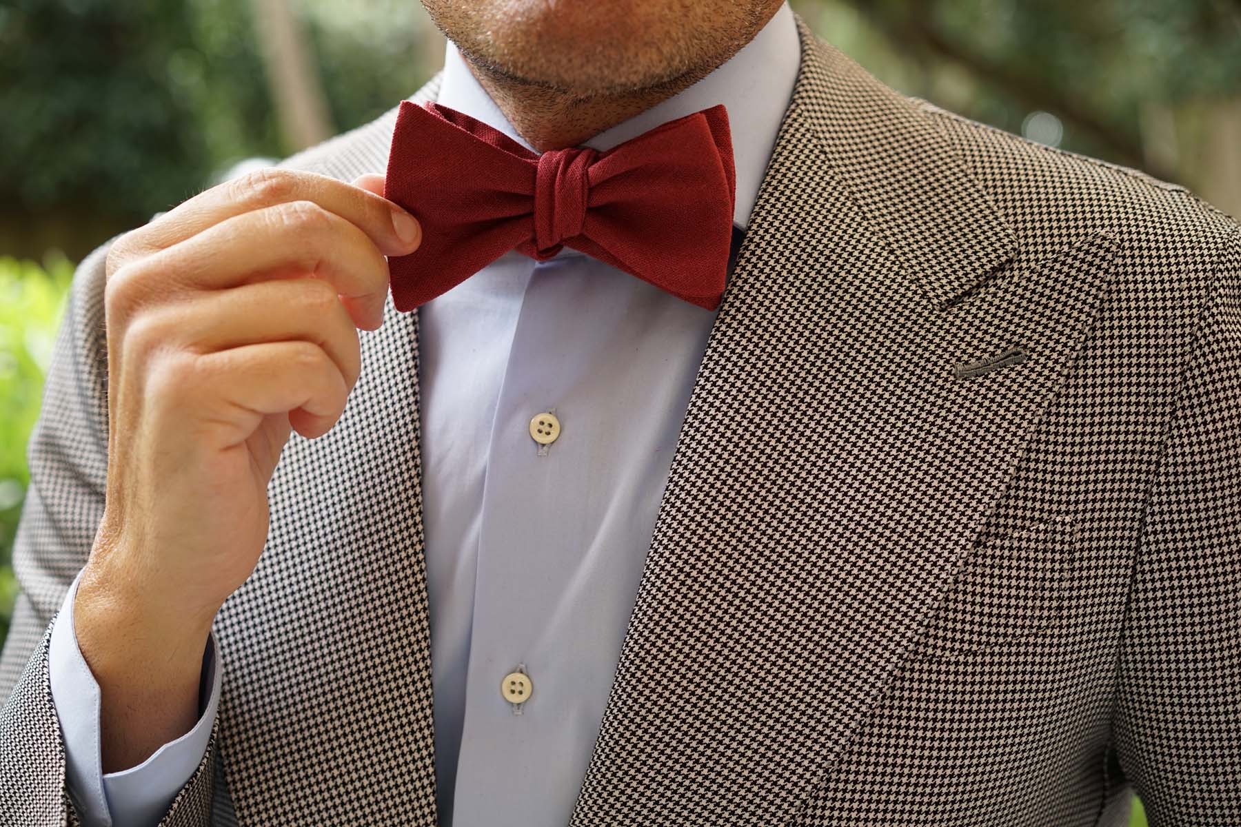 Maroon Slub Linen Self Tie Bow Tie