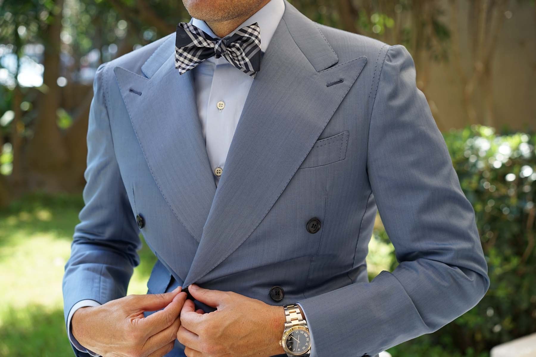 Midnight Blue with White Stripes Self Tie Bow Tie