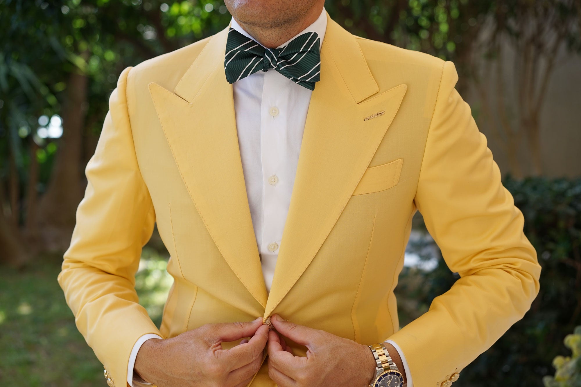 Emerald Green Double Stripe Self Bow Tie