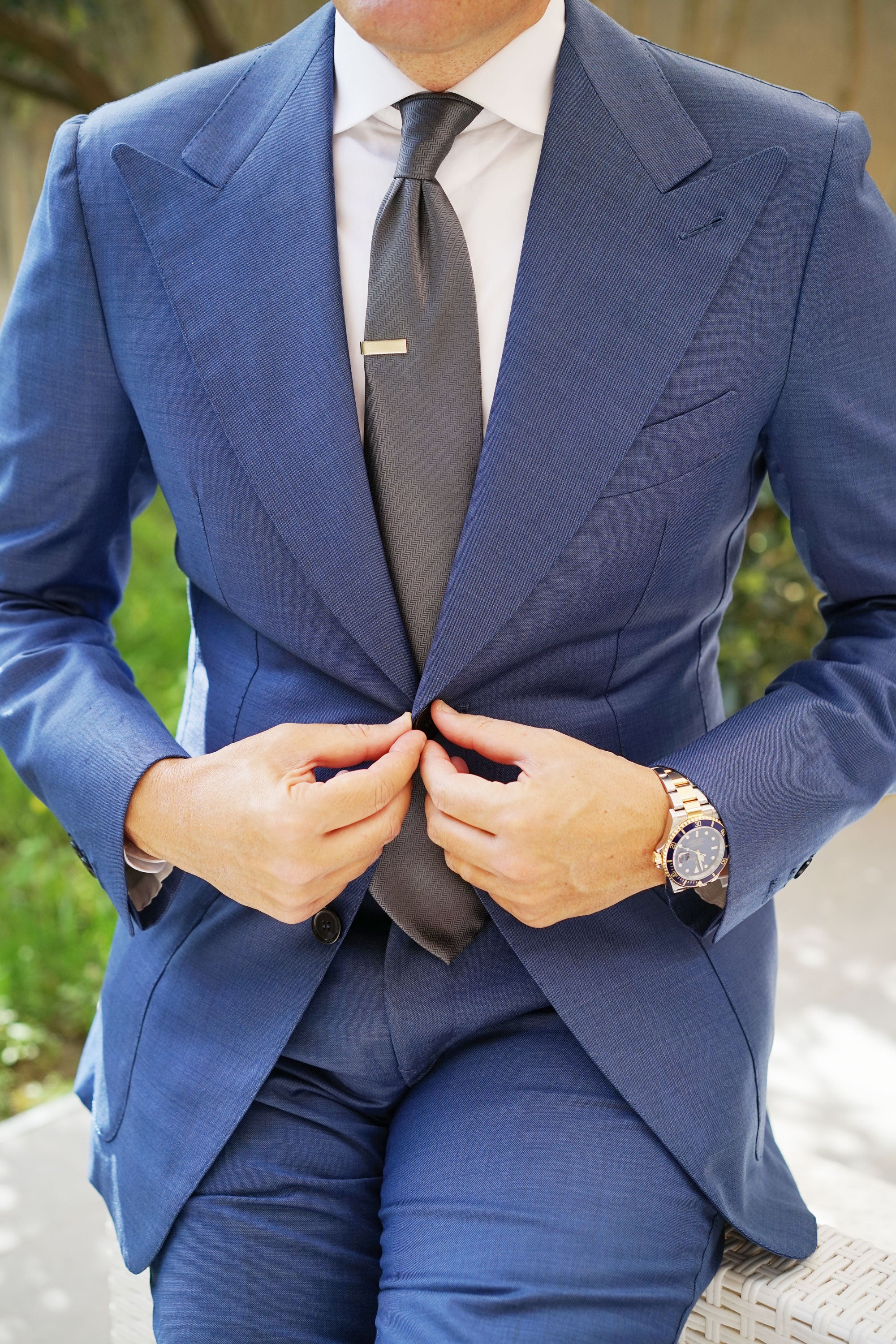 Mini Brushed Silver Square Clasp Skinny Tie Bar