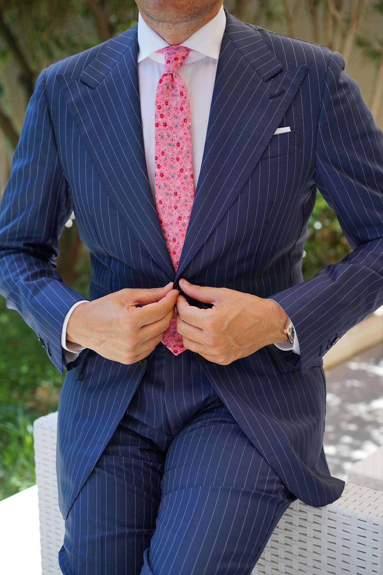 Flamenco Pink Floral Skinny Tie