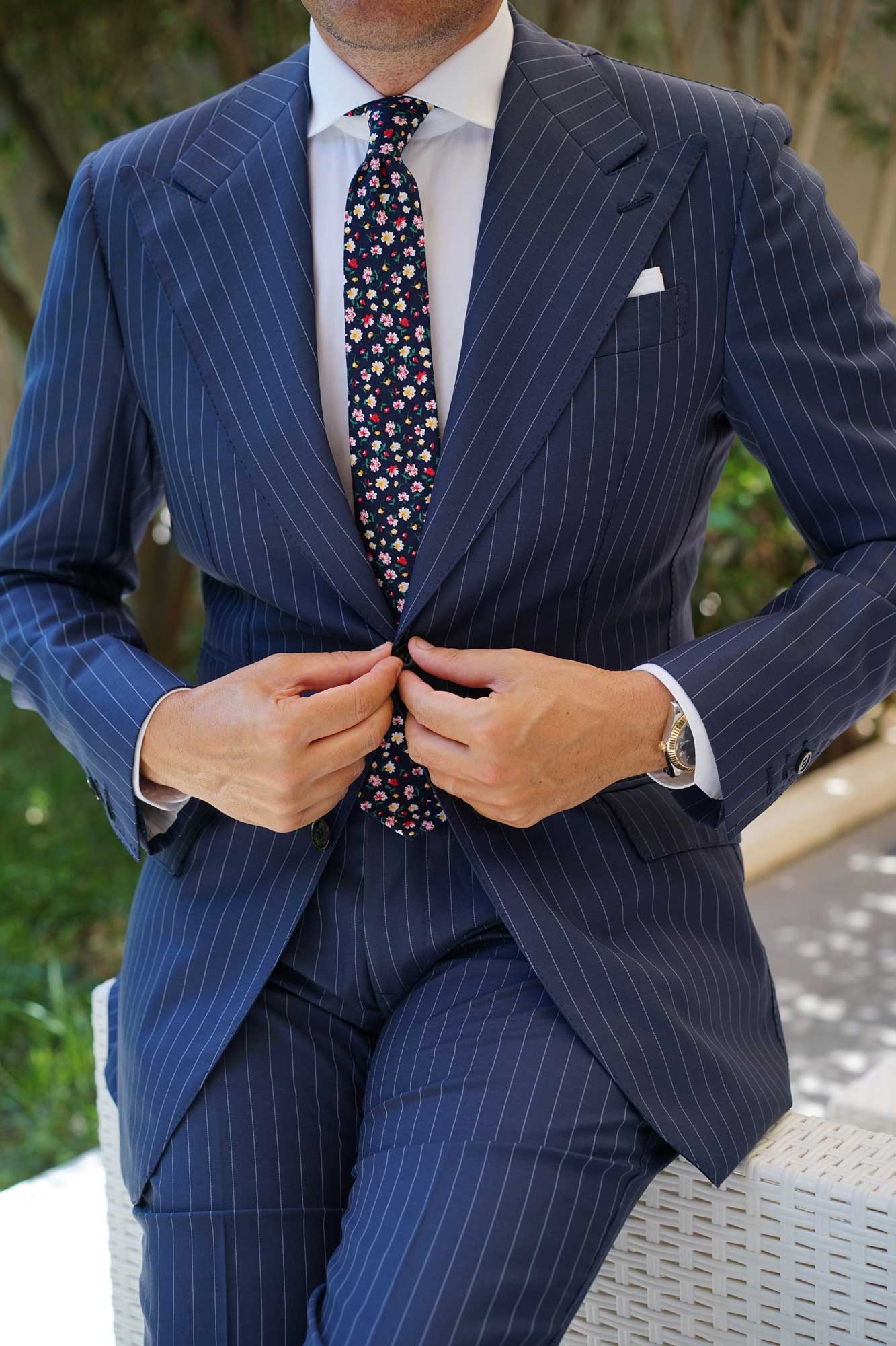 Navy Blue Liberty Floral Flower Skinny Tie