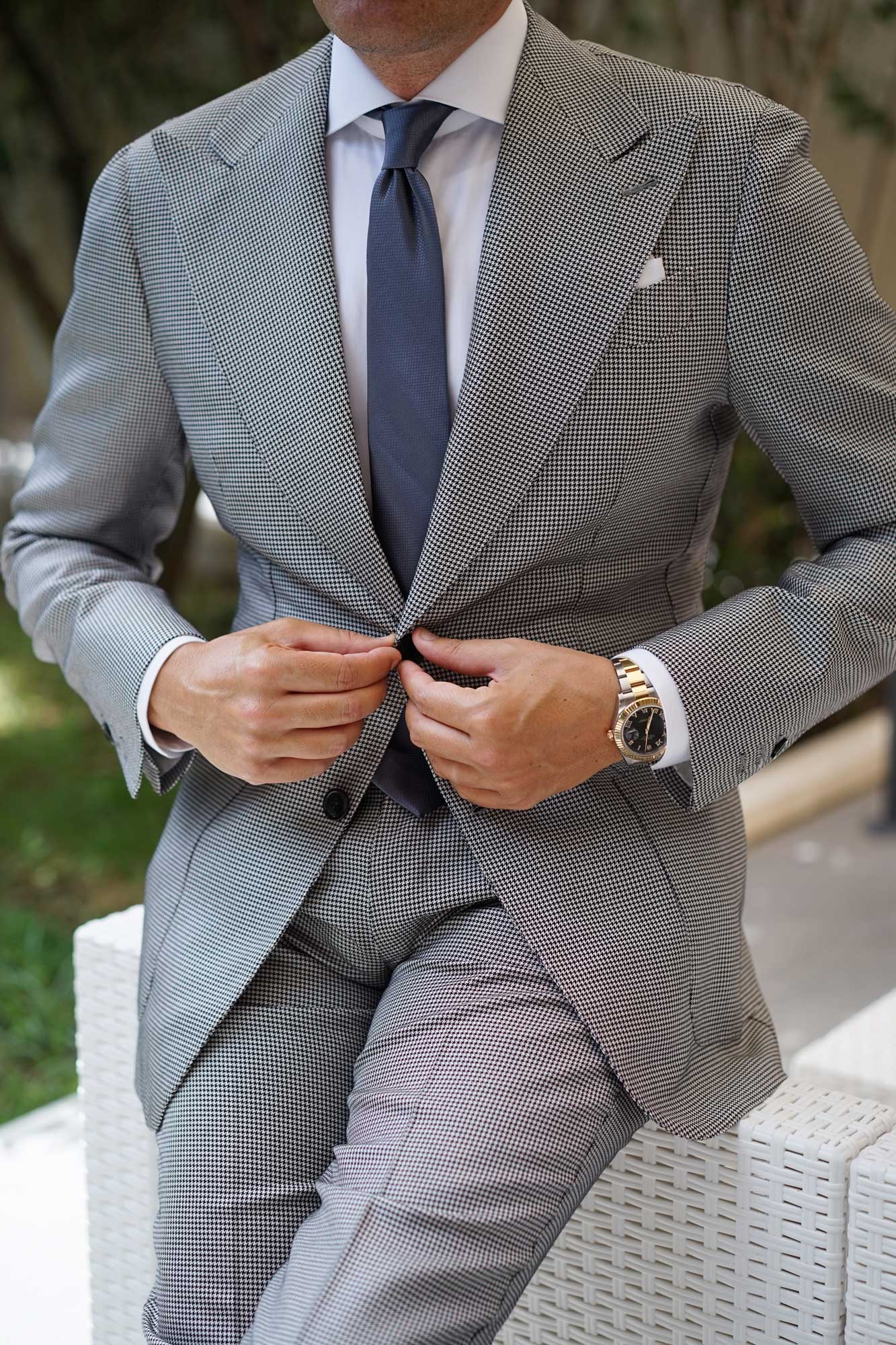 Slate Grey Charcoal Basket Weave Skinny Tie