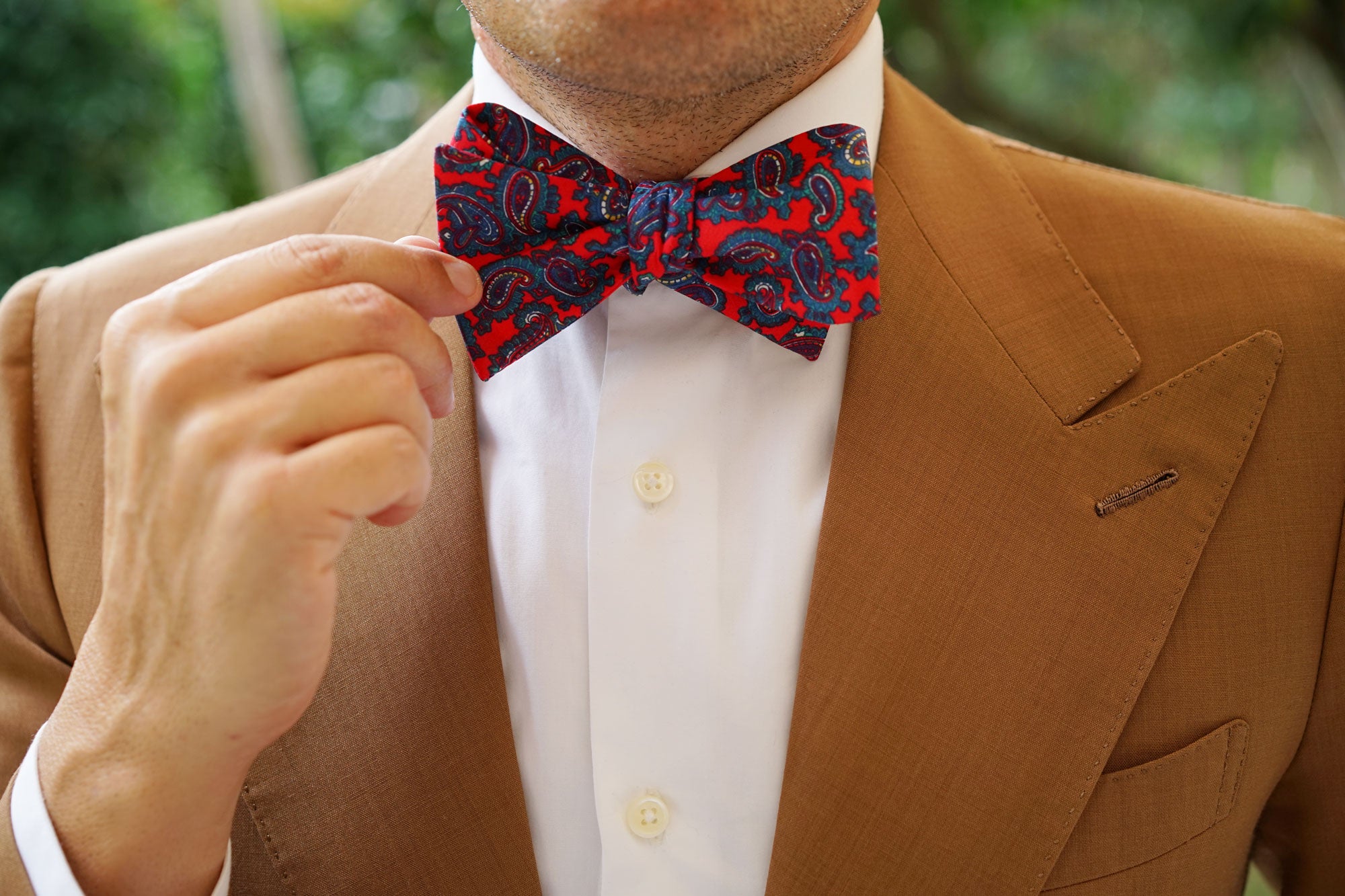 Valentina Red Shiraz Paisley Self Bow Tie