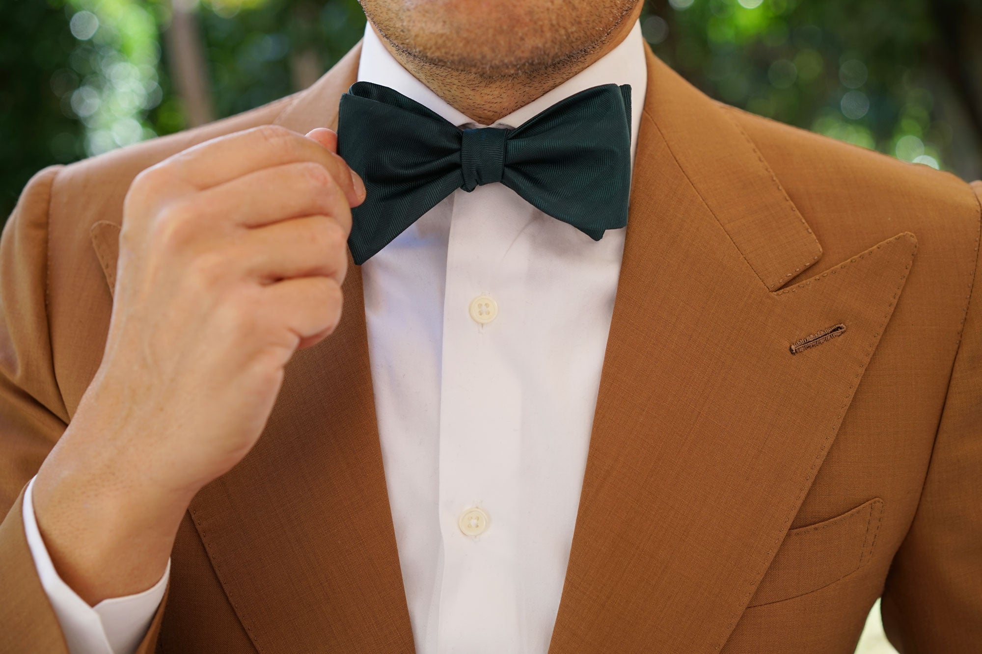 Forest Dark Green Striped Self Bow Tie