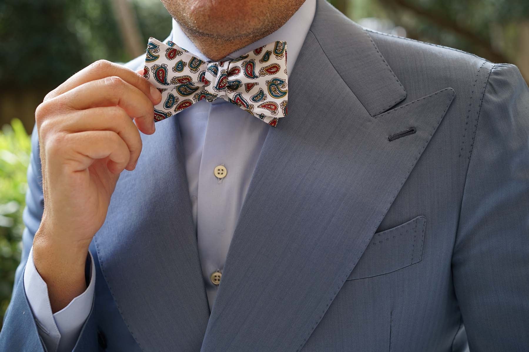 Ponte Vecchio White Paisley Self Bow Tie