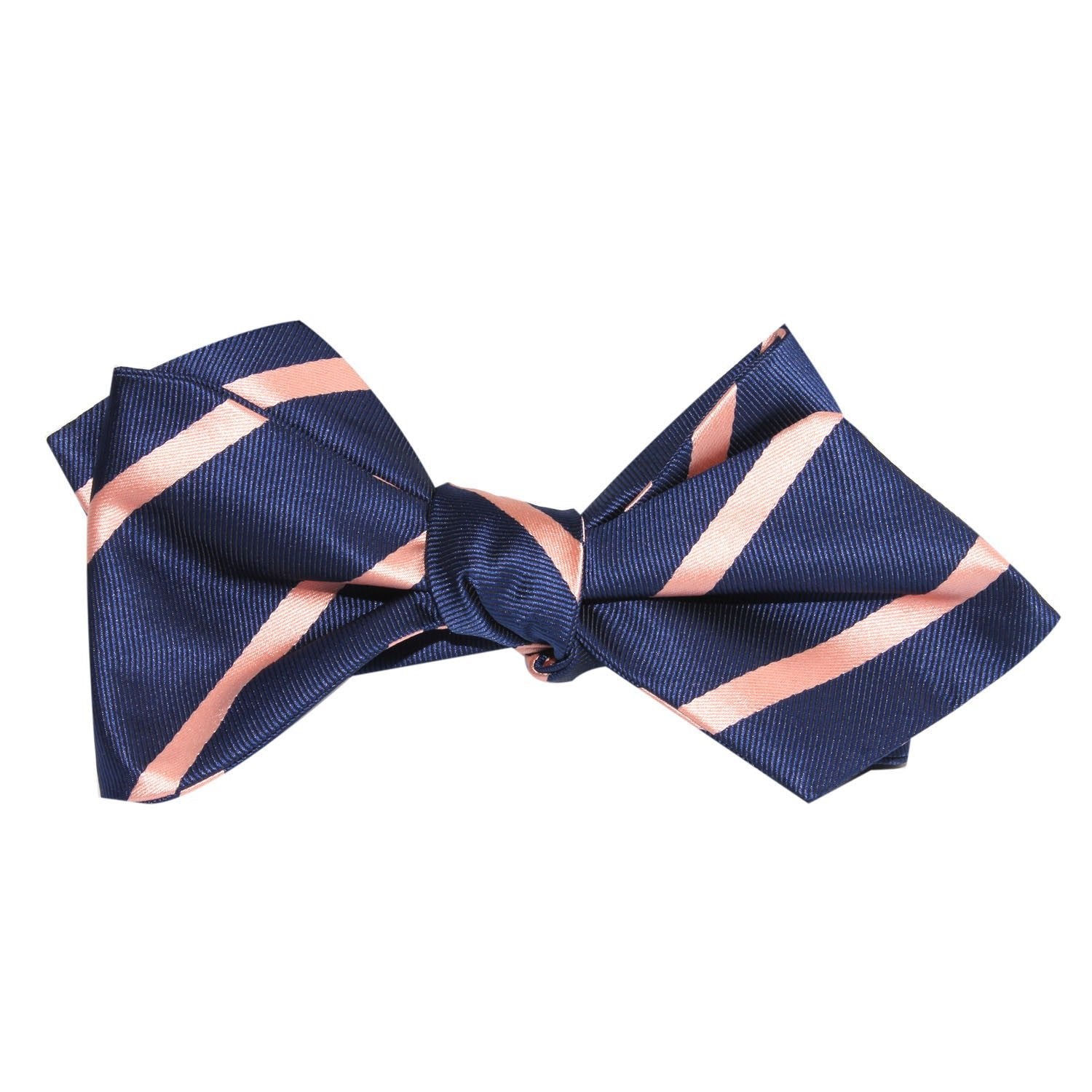 Navy Blue with Peach Stripes Self Tie Diamond Tip Bow Tie