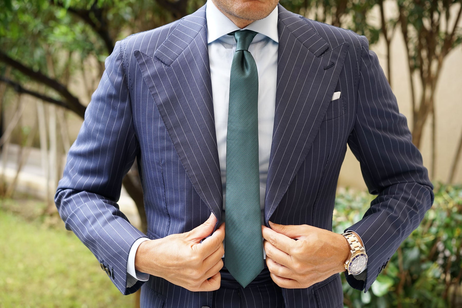 Dark Green Herringbone Skinny Tie