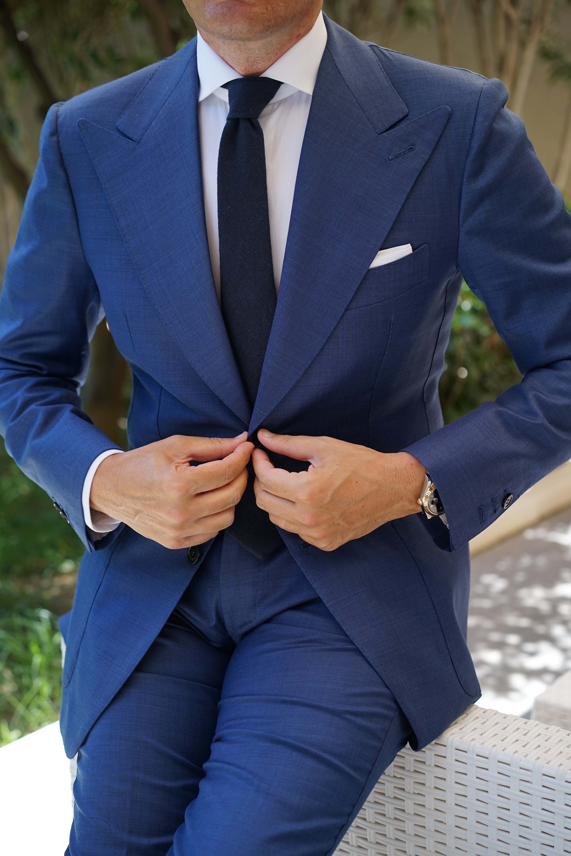 Midnight Blue-Black Linen Skinny Tie