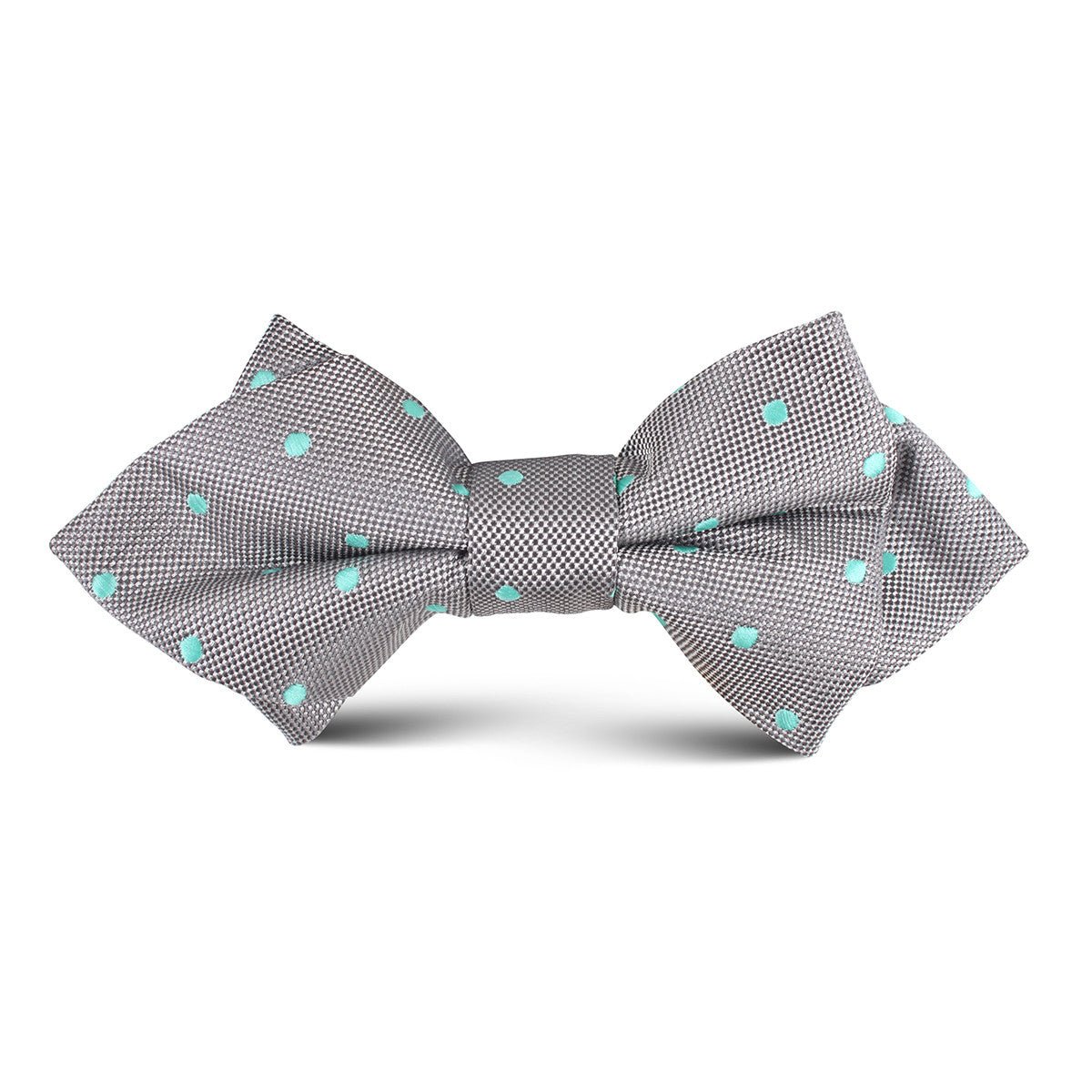 Grey with Mint Green Polka Dots Kids Diamond Bow Tie