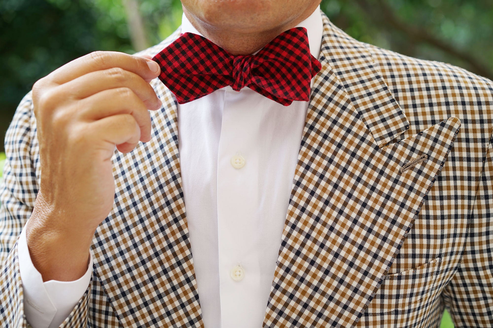 Red Belfast Gingham Diamond Self Bow Tie