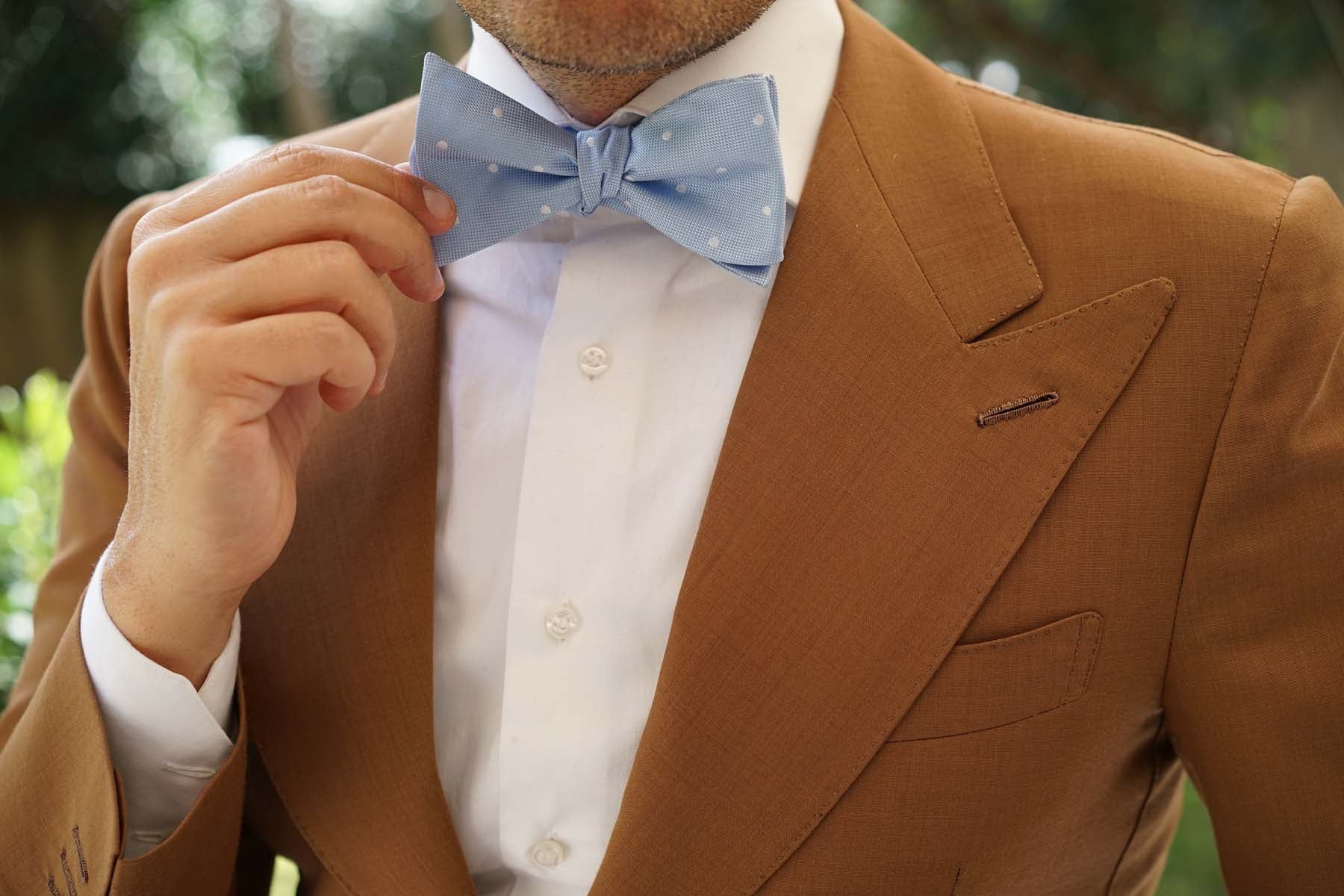 Mint Blue with White Polka Dots Self Tie Bow Tie