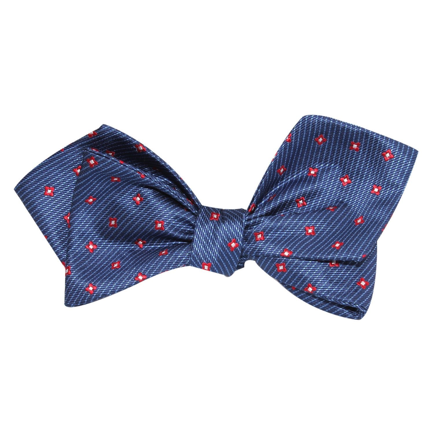 Navy Blue with Red Pattern Self Tie Diamond Tip Bow Tie