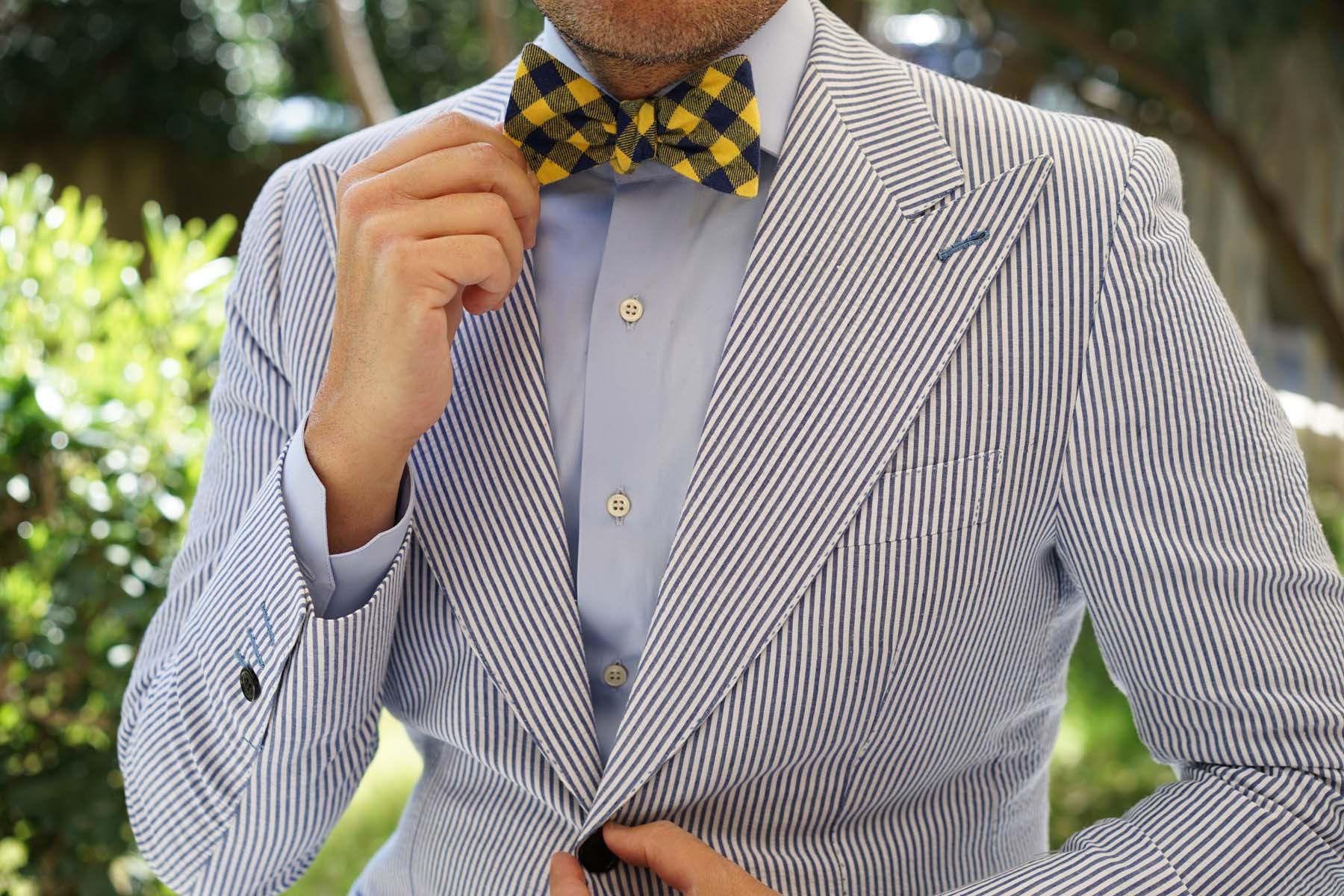 Bert Yellow Gingham Self Bow Tie