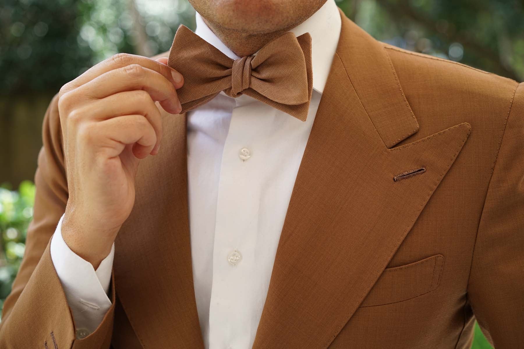 Raw Chocolate Linen Self Bow Tie