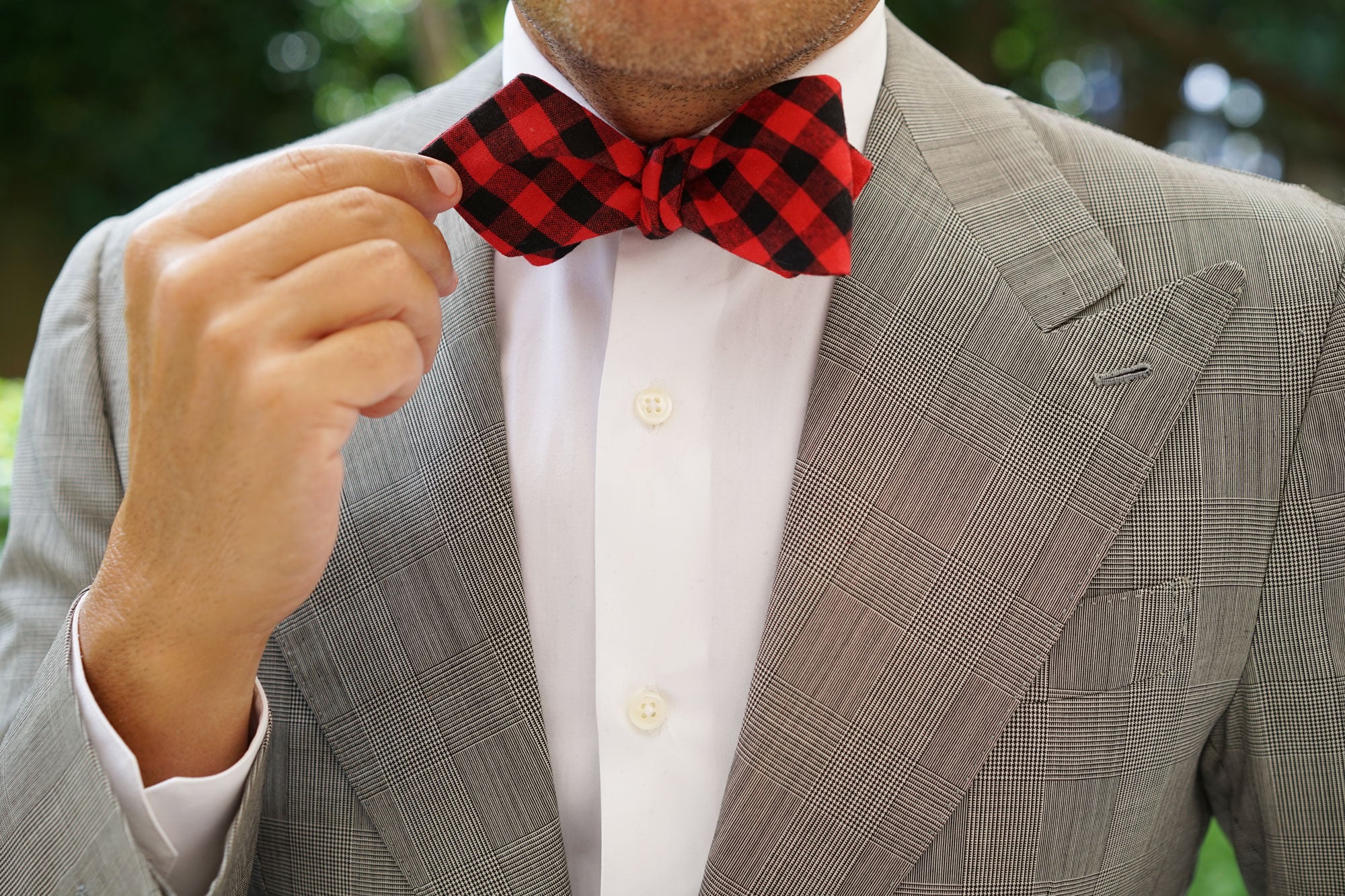 Red & Black Gingham Diamond Self Bow Tie