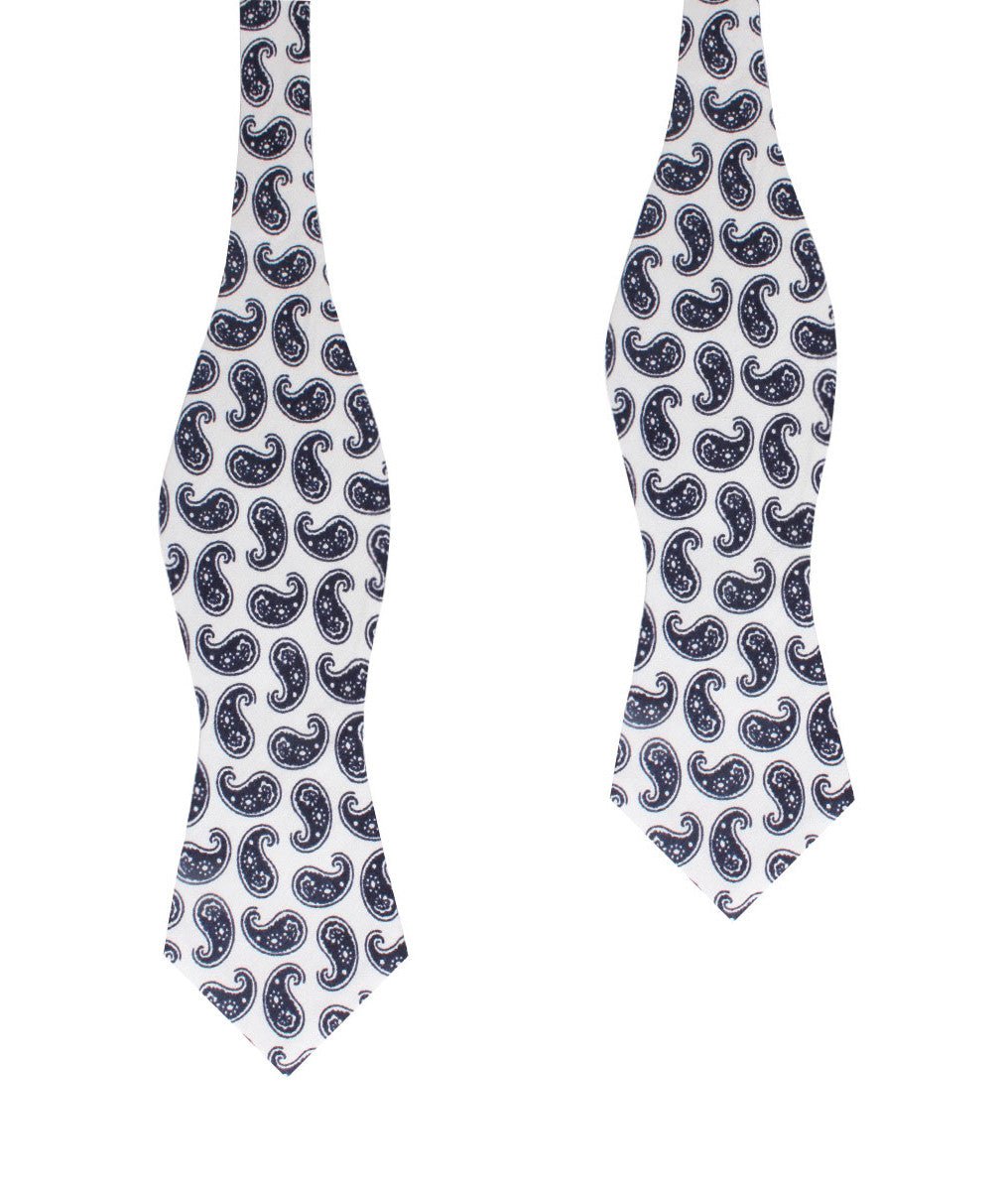 Picasso White on Blue Paisley Diamond Self Bow Tie