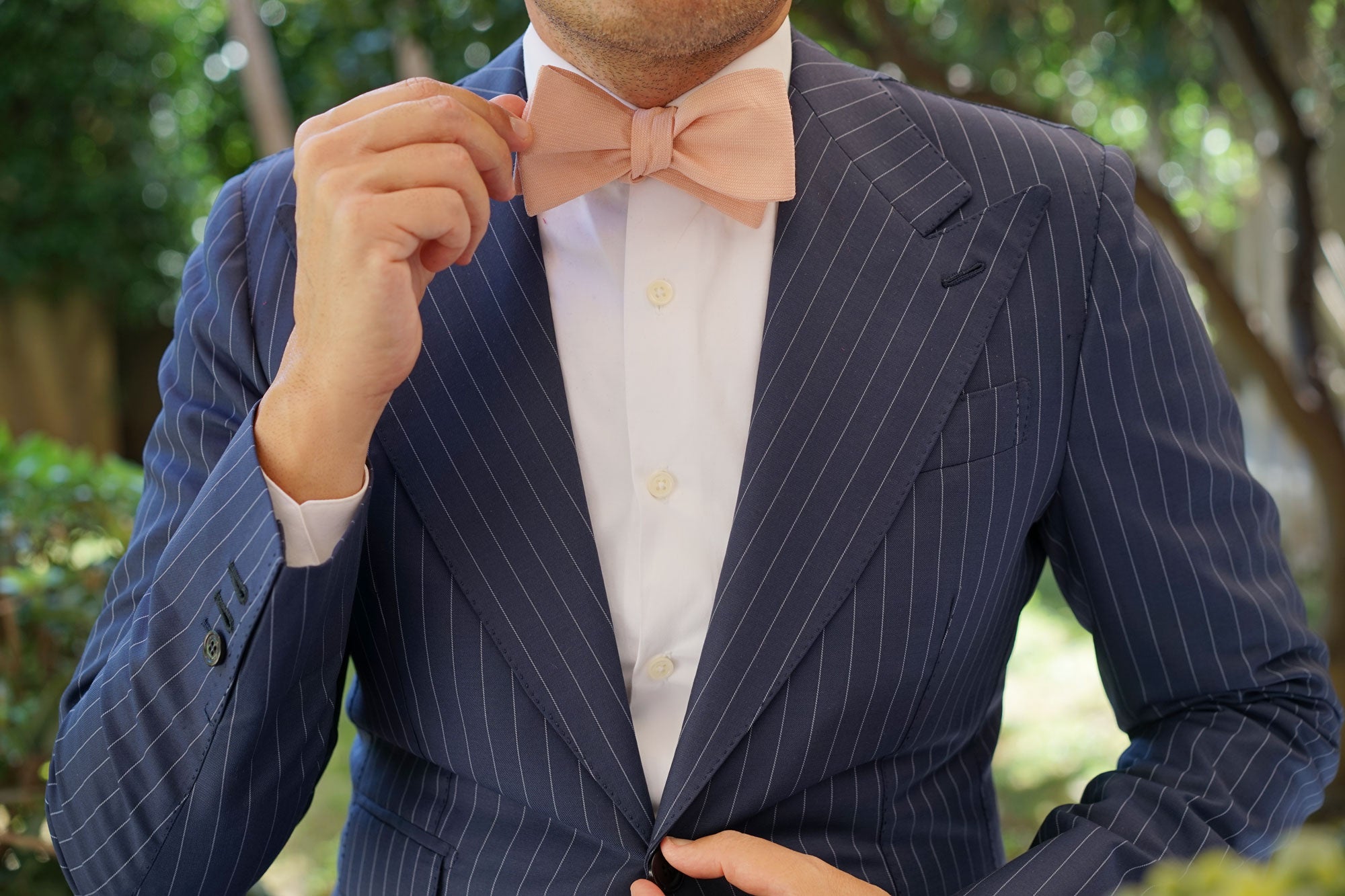 Blush Beige Linen Self Bow Tie