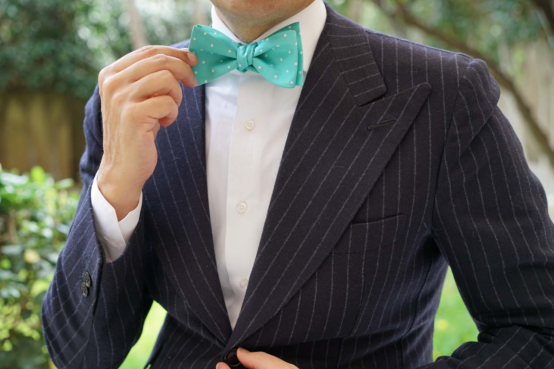 Seafoam Green with White Polka Dots Self Tie Bow Tie