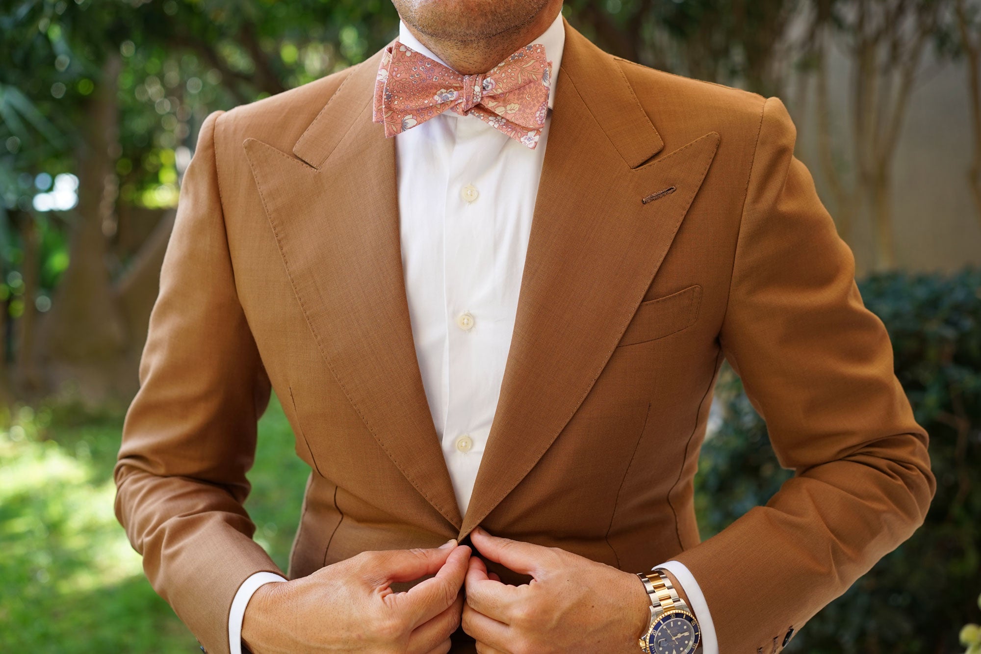 Sunset Pink Floral Self Bow Tie