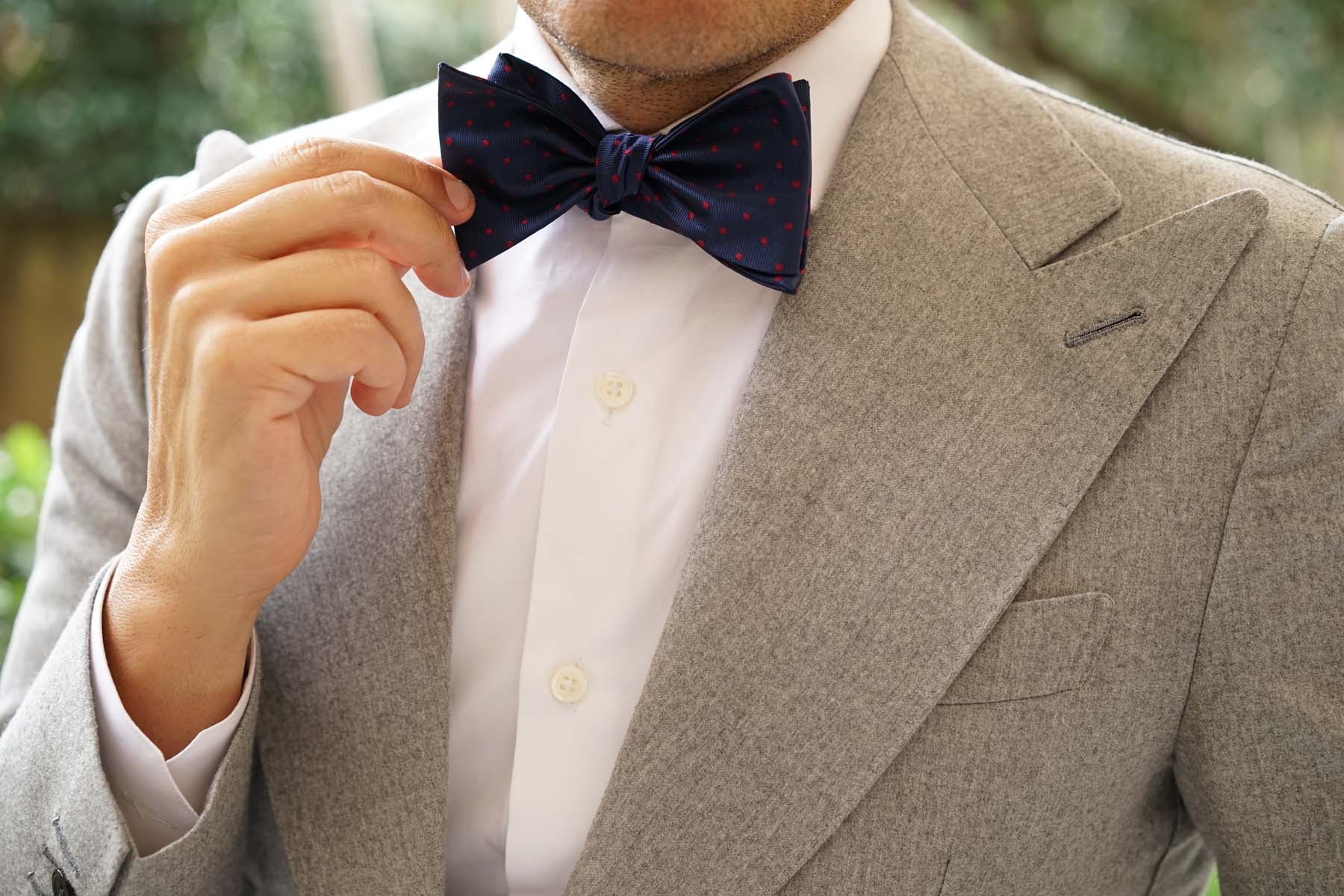 Burgundy Mini Dots on Navy Blue Self Bow Tie