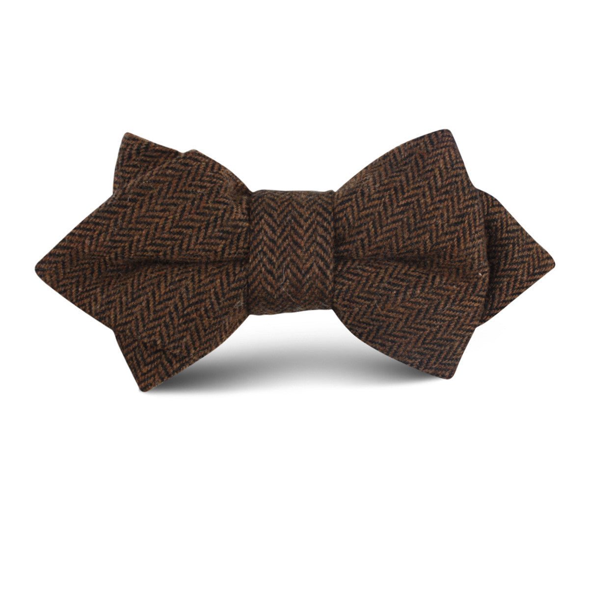 Cinnamon Herringbone Kids Diamond Bow Tie