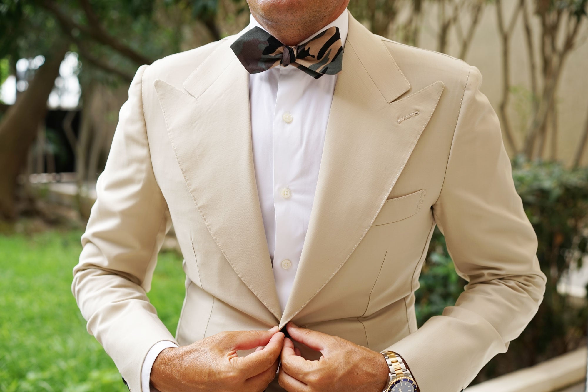 Forest Green Camouflage Diamond Self Bow Tie