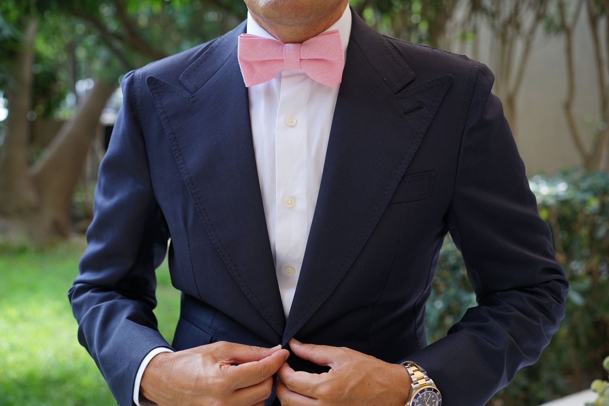 Tickled Pink Chevron Linen Bow Tie