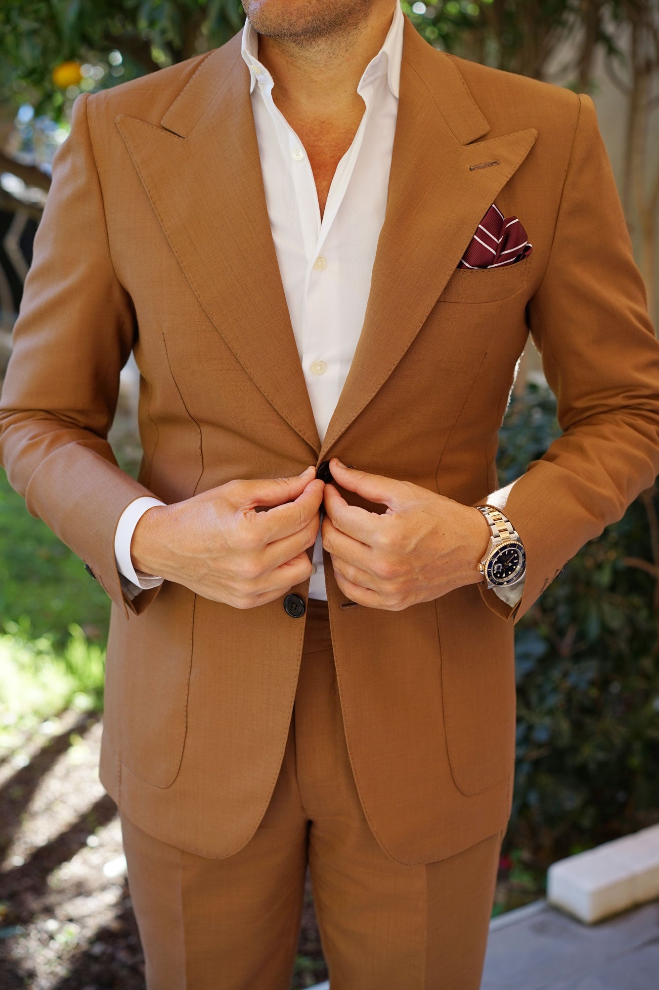 Wine Burgundy Double Stripe Pocket Square