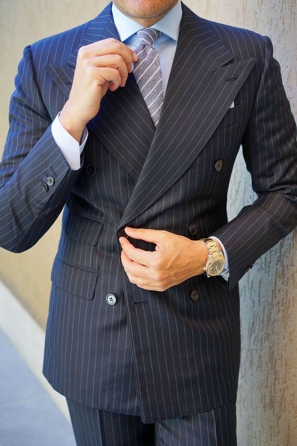 Starry Night Blue Pinstripe Linen Skinny Tie