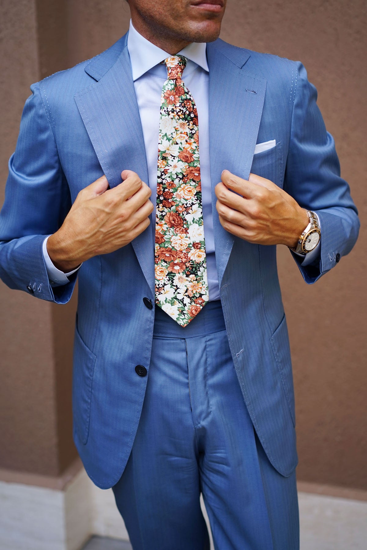 San Pietro Orange Floral Tie