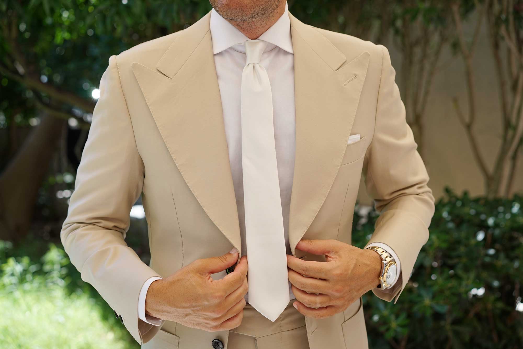 Ivory Crisp Satin Skinny Tie