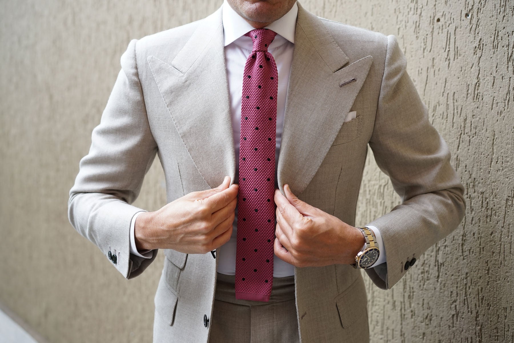 Rose Pink with Black Polkadots Knitted Tie